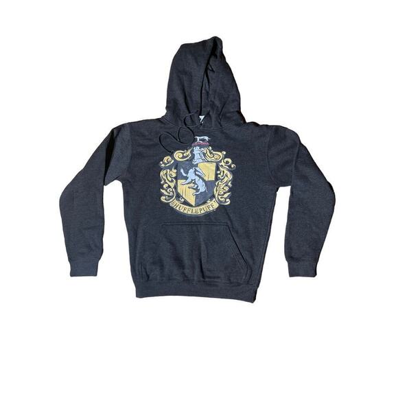 Harry Potter Grey Hufflepuff Pullover Hoodie. Sz. Medium.Drawstring.Fleece lined - Picture 3 of 7